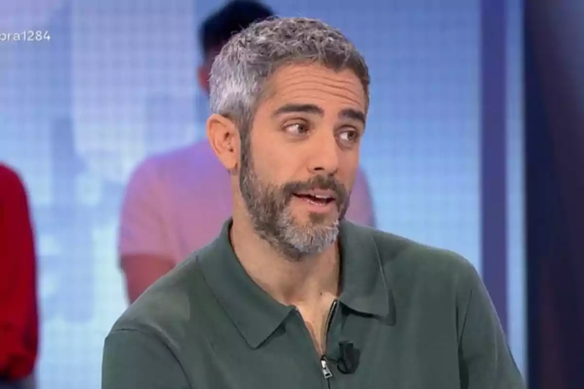 Home de cabells i barba canosos amb camisa verda parlant en un programa de televisió Home de cabells i barba canosos amb camisa verda parlant en un programa de televisió