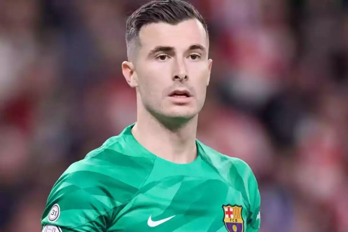 A player in a green FC Barcelona uniform on the field. A player in a green FC Barcelona uniform on the field.