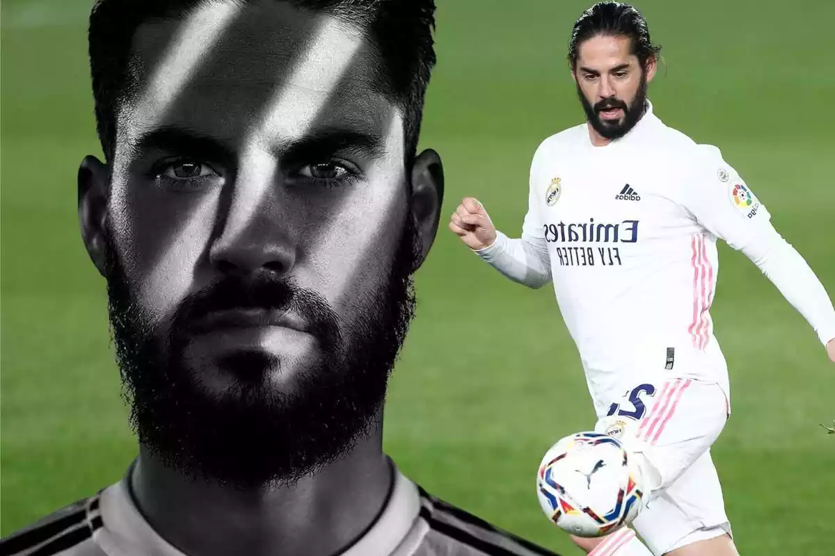 Muntatge d'Isco en primer pla i Isco jugant amb la samarreta del Reial Madrid