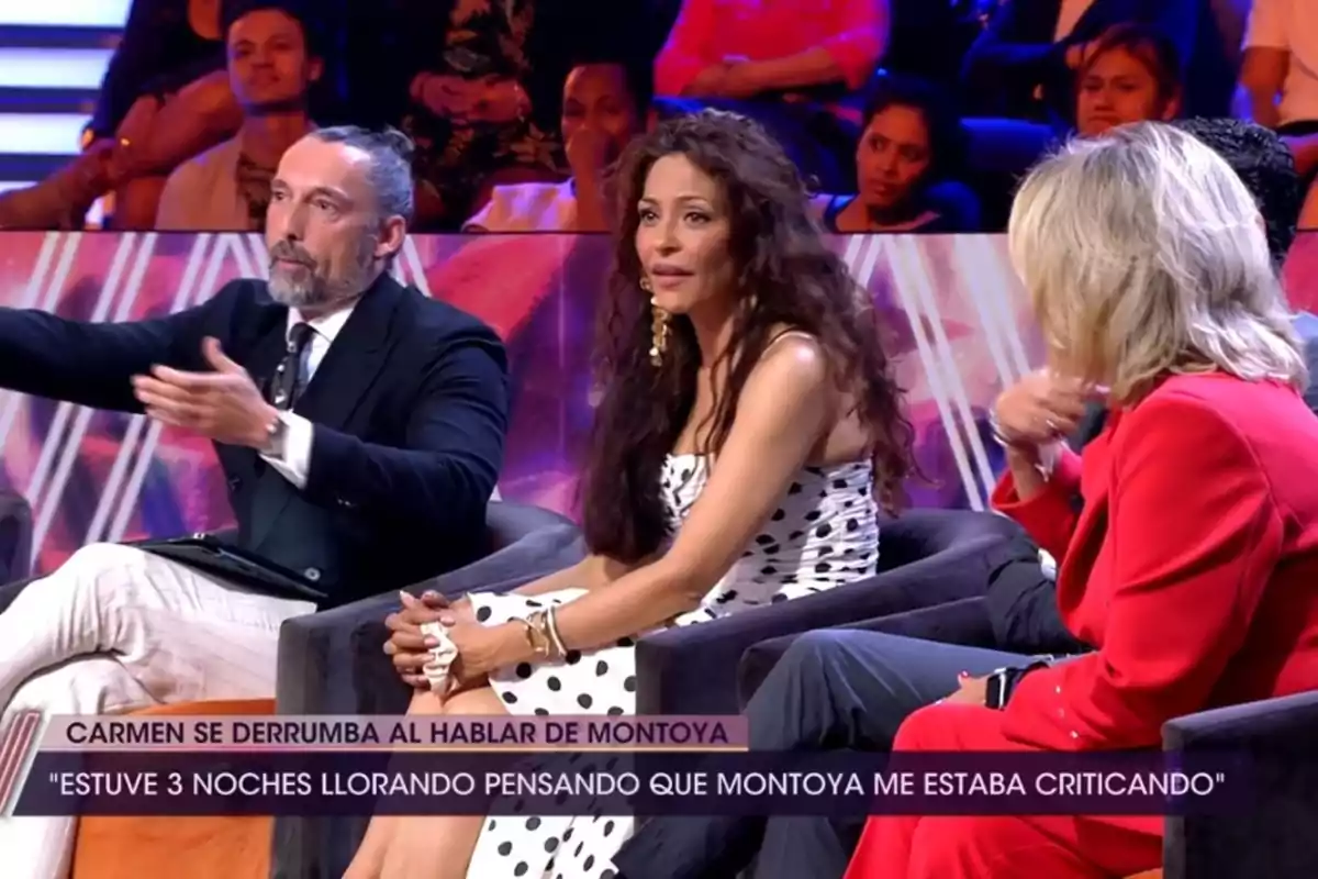 José Antonio León, Patricia Pérez i Terelu Campos, asseguts, al plató de '¡¡De Viernes!' José Antonio León, Patricia Pérez i Terelu Campos, asseguts, al plató de '¡¡De Viernes!'