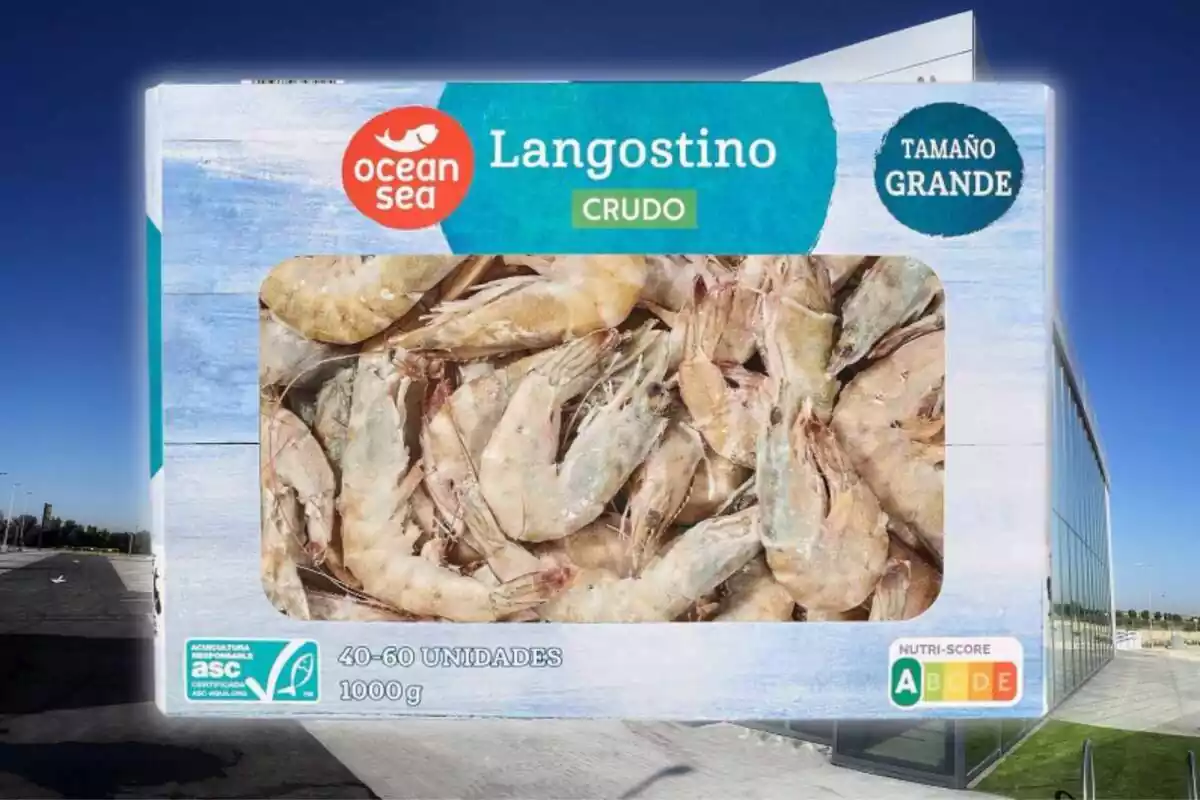 Caixa de llagostins crus de la marca Ocean Sea a la venda a Lidl