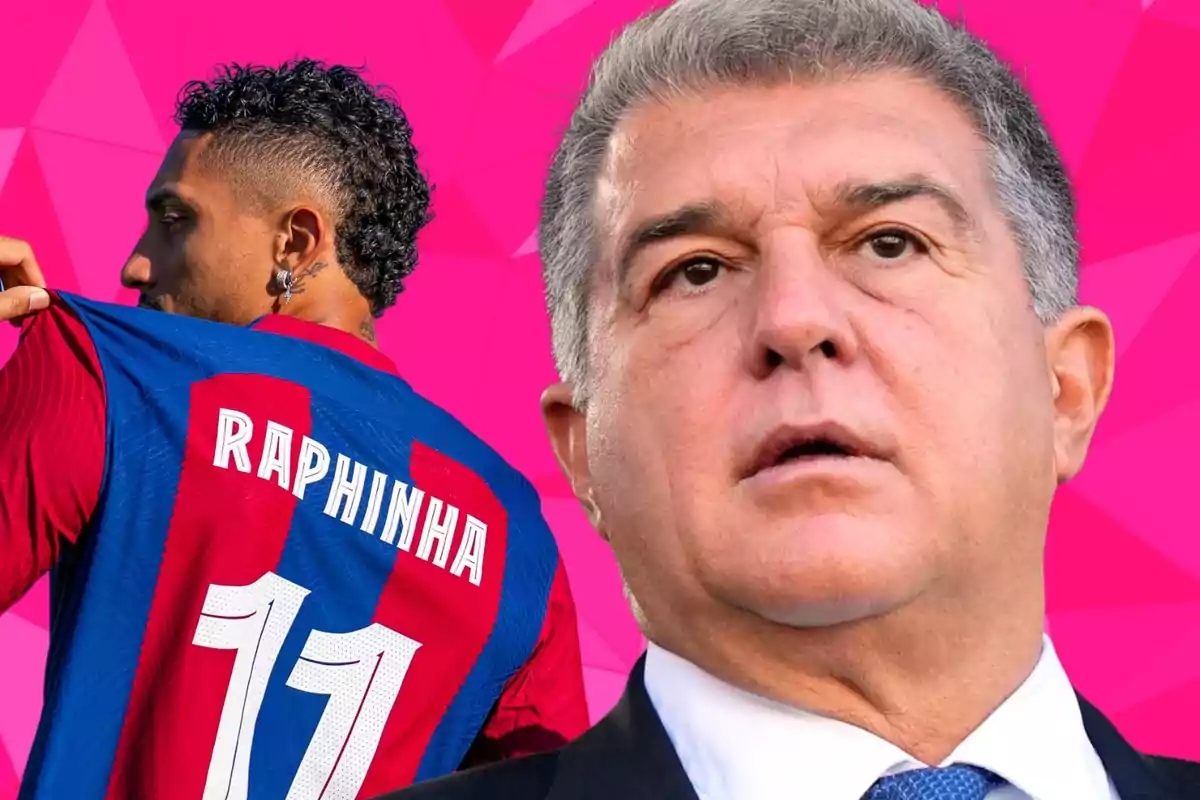 Joan Laporta alongside Raphinha, player of FC Barcelona.