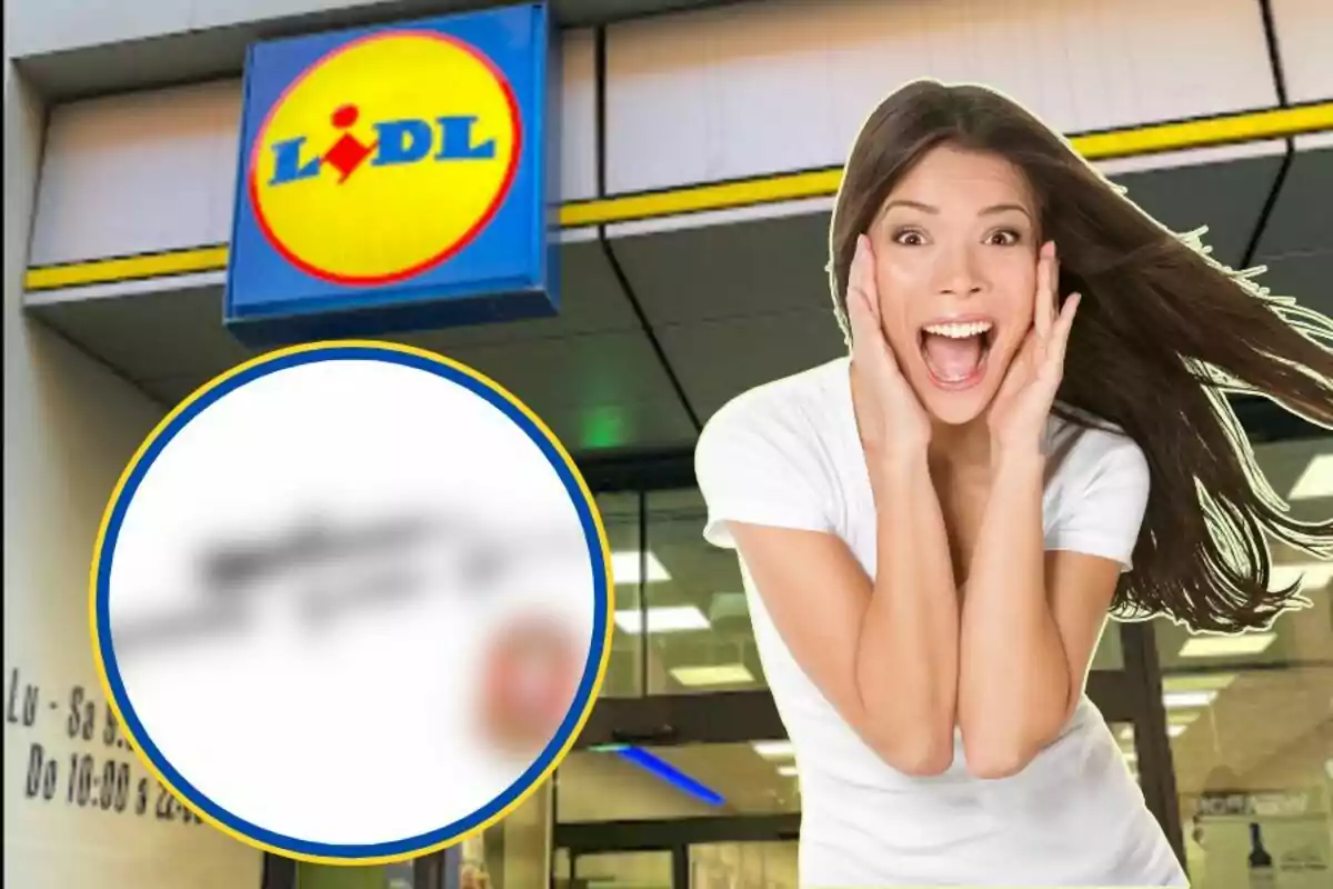 Una dona emocionada davant l?entrada d?una botiga Lidl.