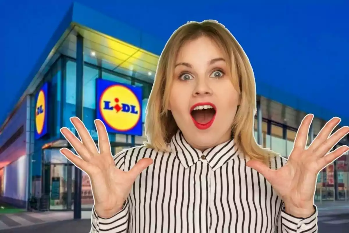 Dona sorpresa davant d'una botiga de Lidl.