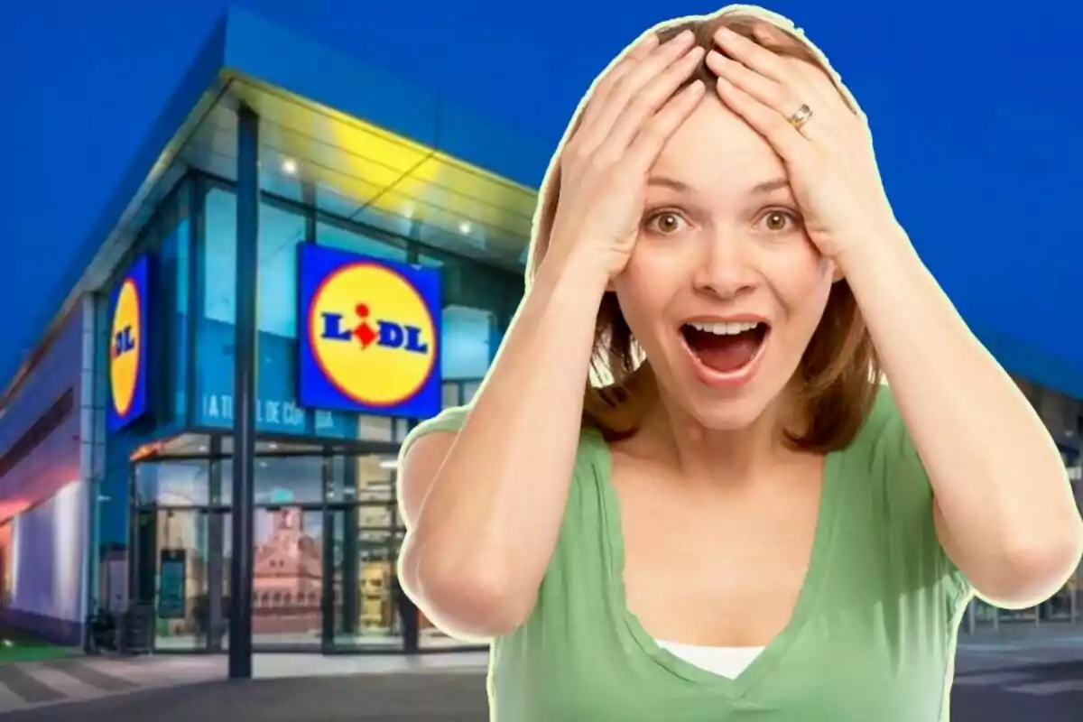 Una persona amb expressió de sorpresa davant d'una botiga de Lidl.