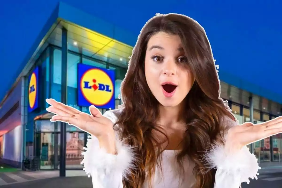 Una dona sorpresa davant d'una botiga de Lidl.