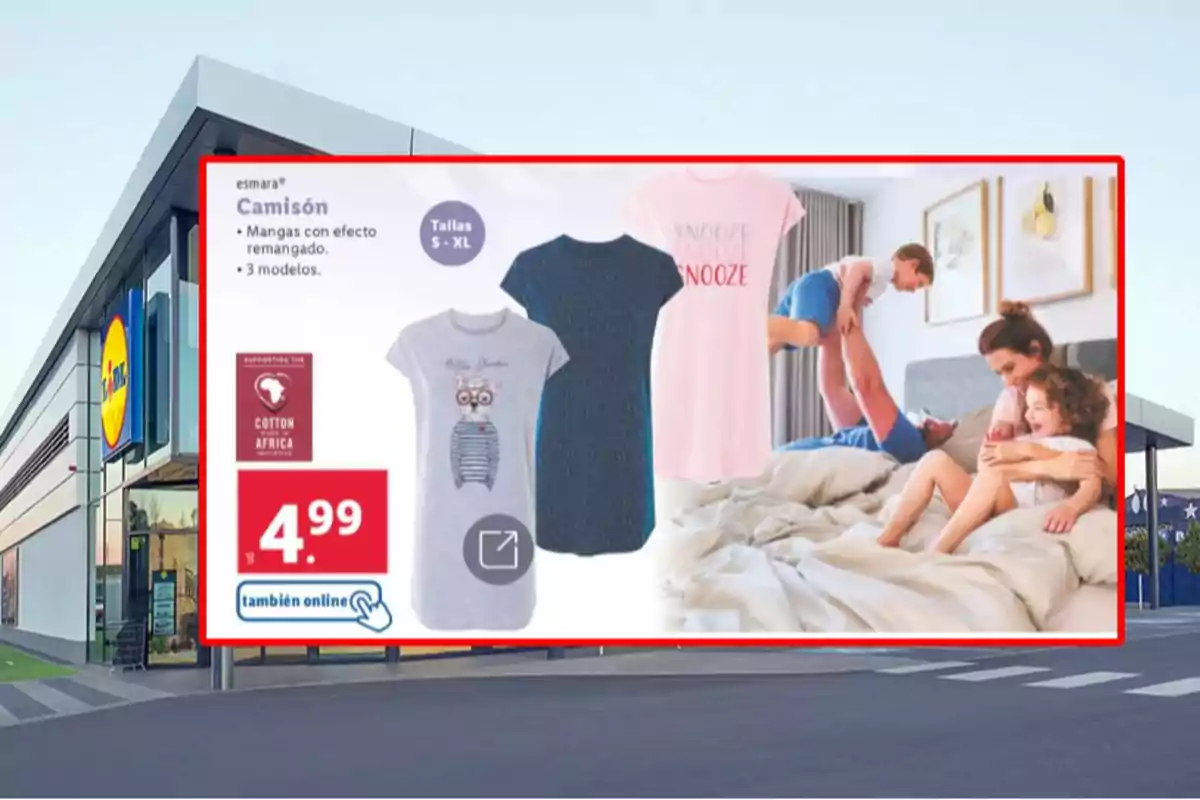 Promoció de camisons Esmara a Lidl amb tres models disponibles en talles S a XL a un preu de 4,99 euros, també disponible en línia. Promoció de camisons Esmara a Lidl amb tres models disponibles en talles S a XL a un preu de 4,99 euros, també disponible en línia.