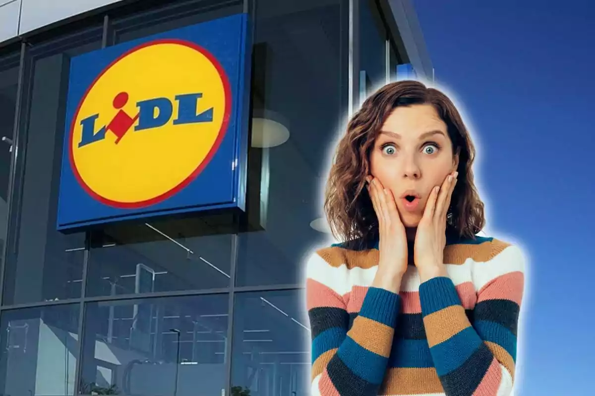 Una dona sorpresa davant d'una botiga Lidl.