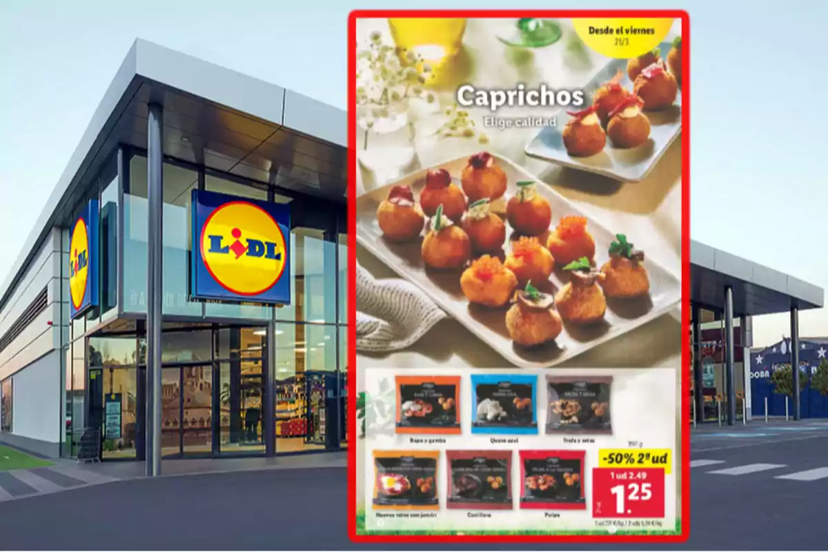 La imatge mostra la façana d'una botiga Lidl al costat d'un cartell publicitari que promociona una oferta de 