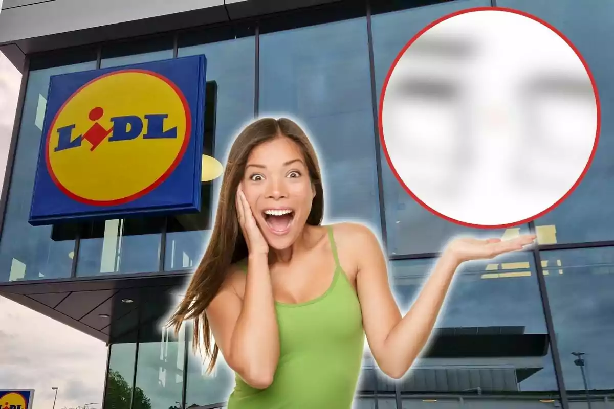 Una dona somrient amb una samarreta verda davant d'una botiga Lidl.