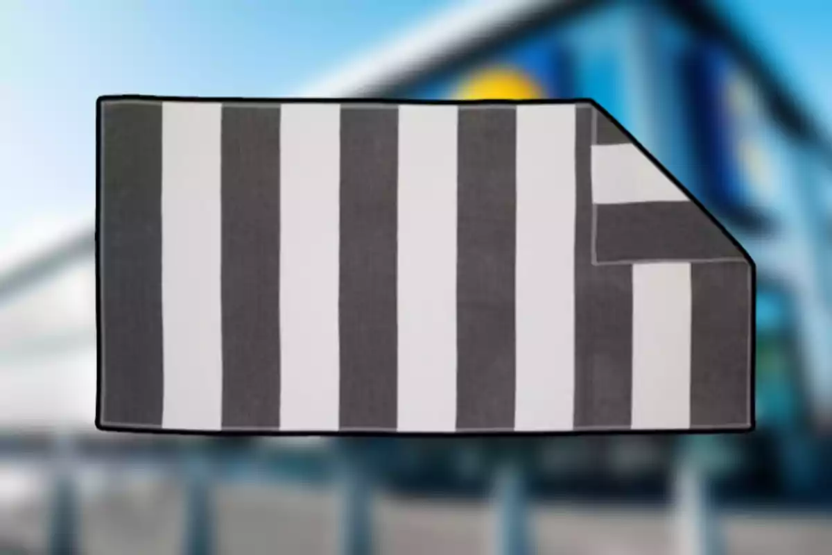 Tovallola rectangular amb franges verticals en blanc i negre sobre un fons desenfocat Tovallola rectangular amb franges verticals en blanc i negre sobre un fons desenfocat