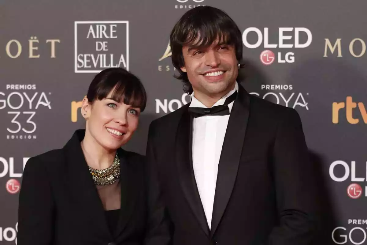 Imatge de Manu Guix y la seva dona Marta Cristià als premis Goya celebrats a Sevilla el 2019