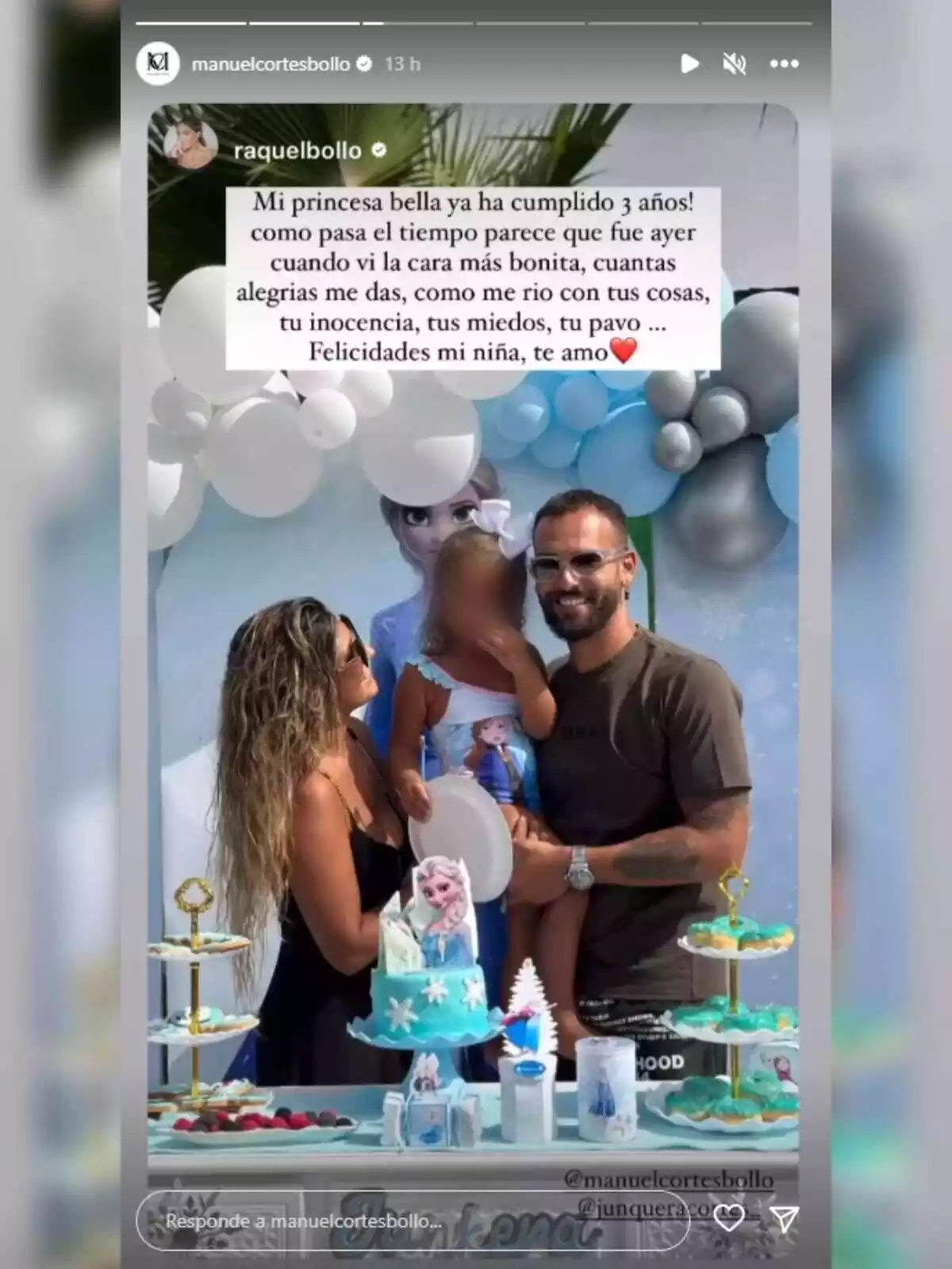 Storie de Manuel Cortés a Instagram a l'aniversari de la seva filla Junquera el 24 de juliol de 2023