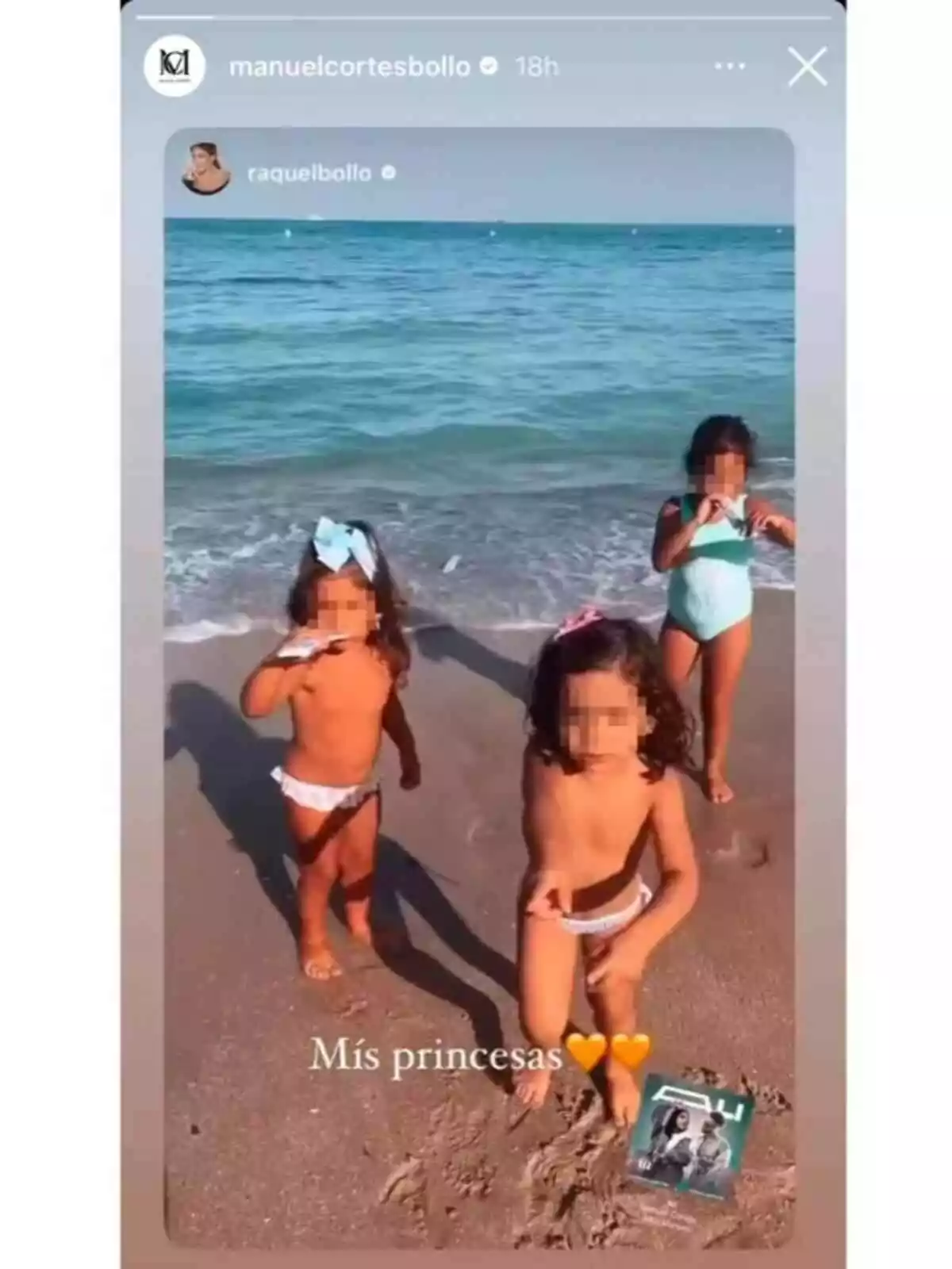 Storie de Manuel Cortés a Instagram a la platja amb les nétes de Raquel Bollo