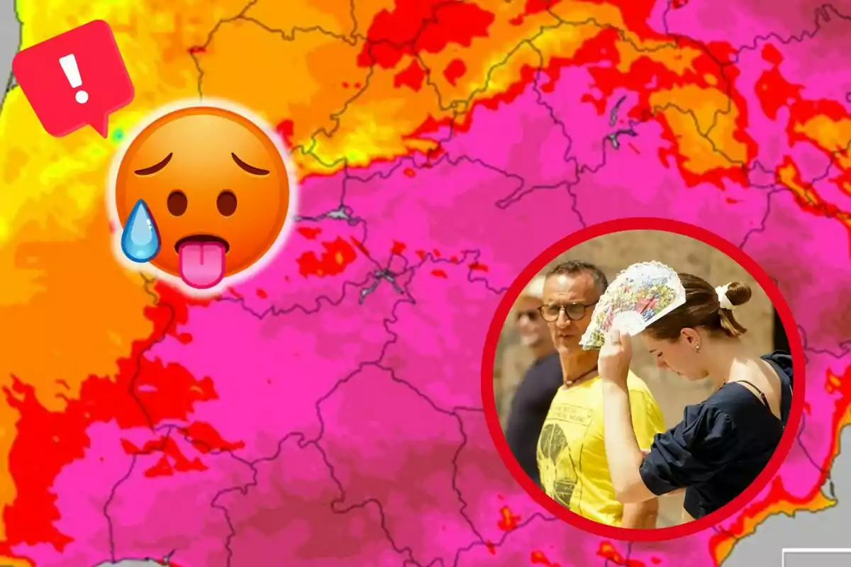 Mapa de calor amb emoji de calor i persones usant ventall.