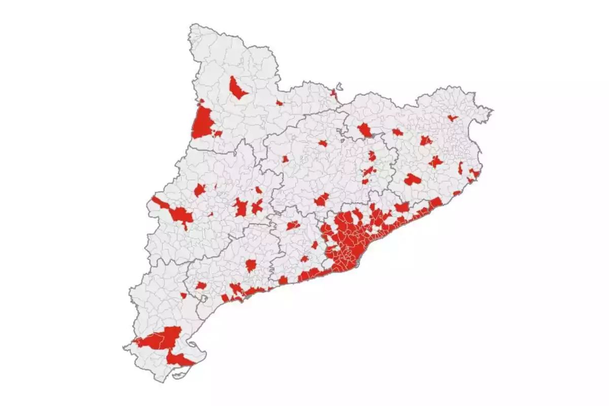 Mapa dels 140 municipis considerats tensionats a Catalunya