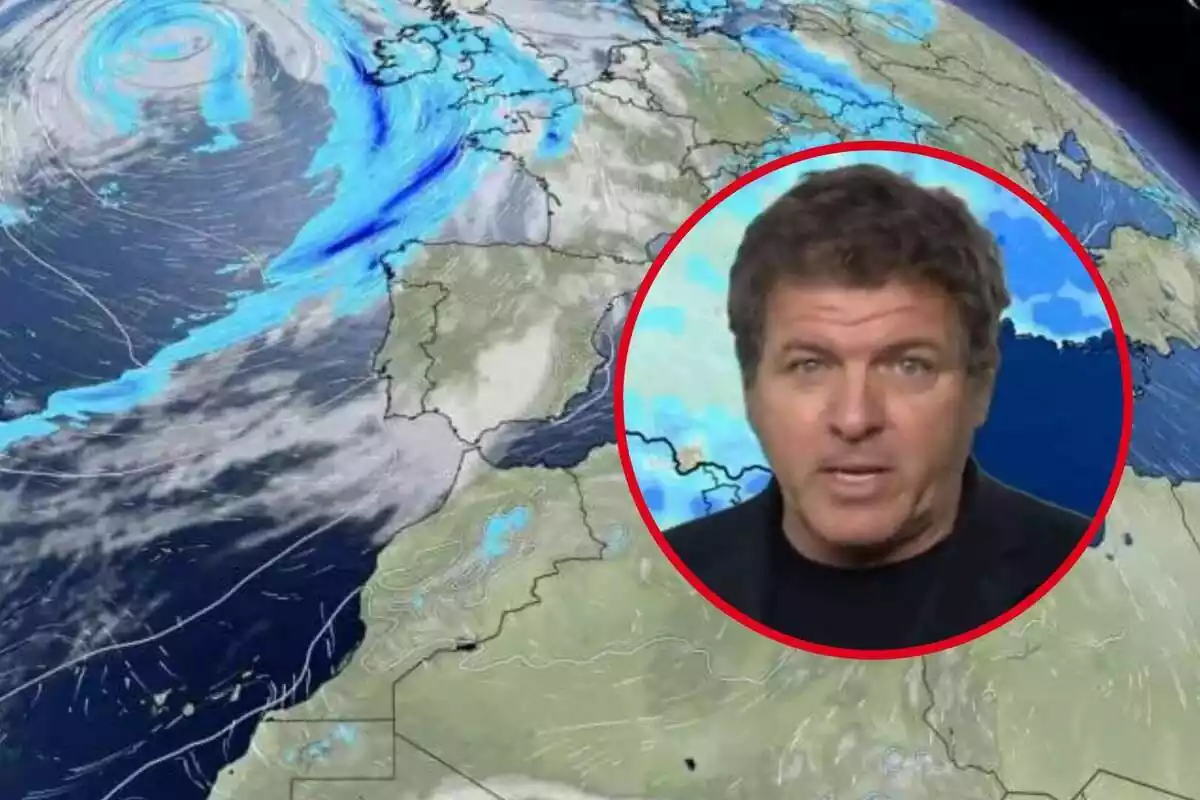 Muntatge d'un mapa meteorològic i la cara de Mario Picazo parlant