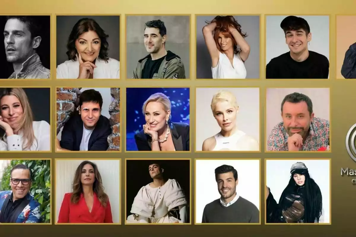 Un collage de retratos de varias personas enmarcadas en un fondo dorado de 'Masterchef Celebrity' Un collage de retratos de varias personas enmarcadas en un fondo dorado de 'Masterchef Celebrity'