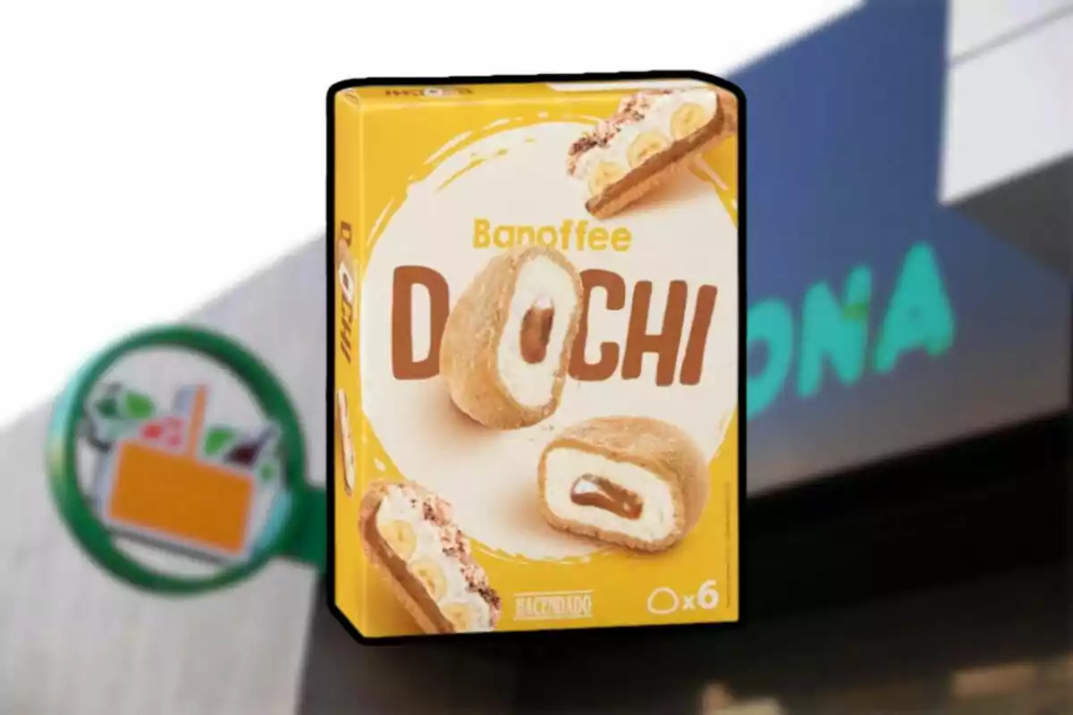 Caixa de Dochi sabor Banoffee de la marca Hacendado amb sis unitats.
