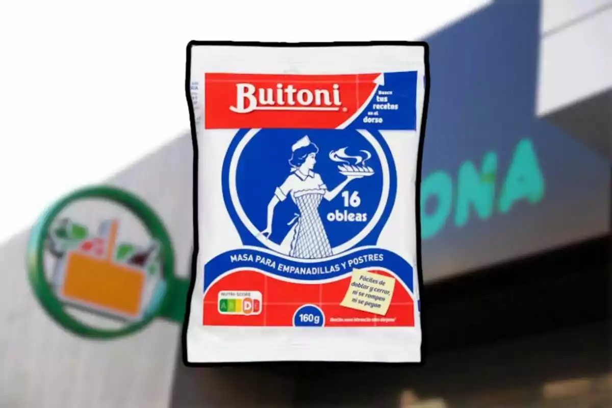 Buitoni wafer package for turnovers and desserts with a supermarket background. Buitoni wafer package for turnovers and desserts with a supermarket background.