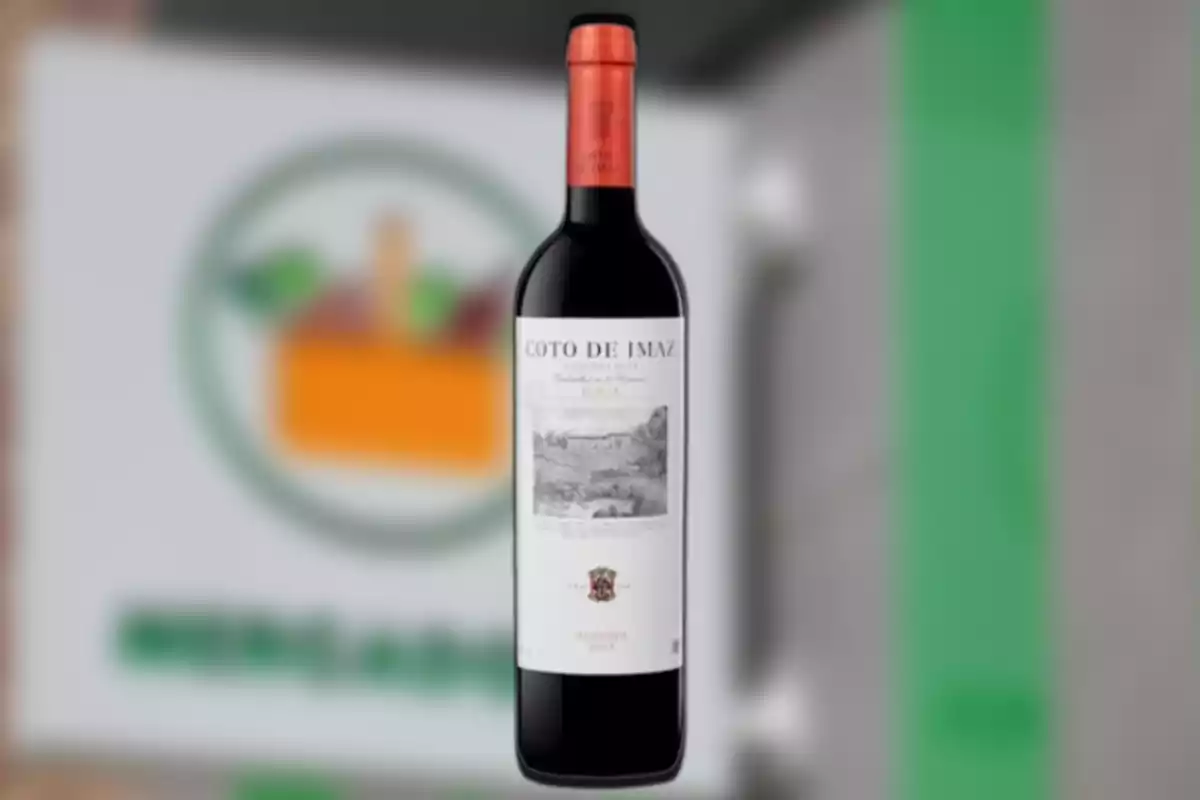 Bottle of Vedat de Imaz Reserva 2014 red wine with visible label on blurred background.