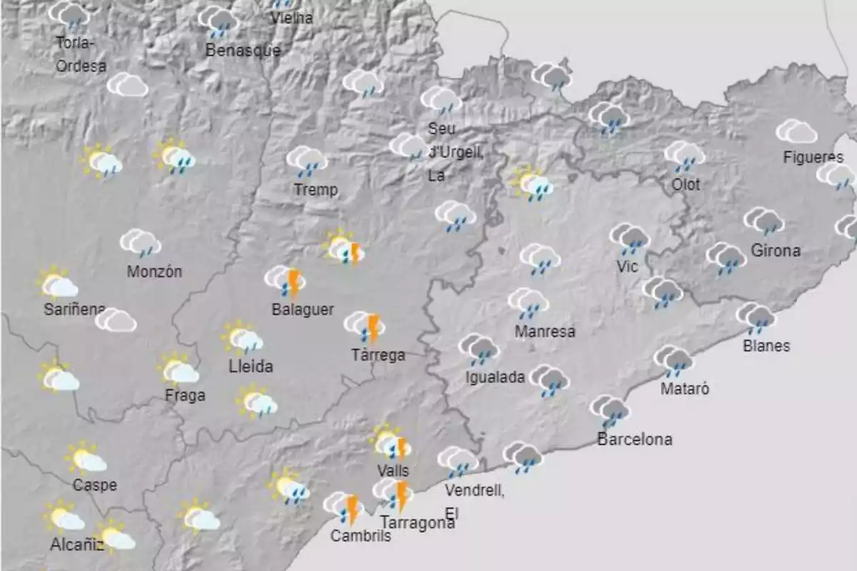 Mapa con la predicción meteorológica para el 27 de agosto en Cataluña