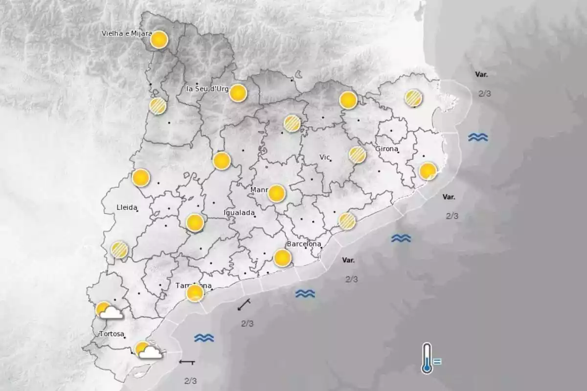 Mapa con la predicción meteorológica para sábado 9 de agosto