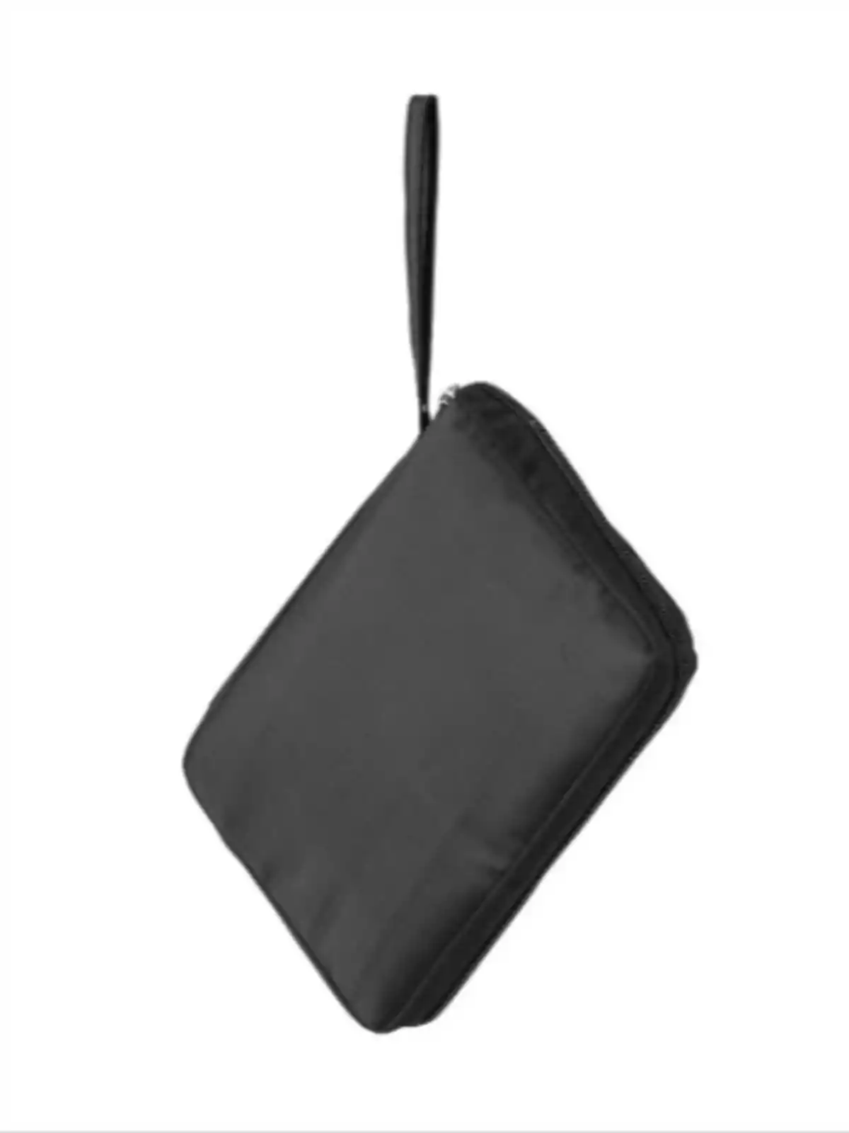 Estoig negre rectangular amb tancament i nansa petita sobre fons blanc Estoig negre rectangular amb tancament i nansa petita sobre fons blanc