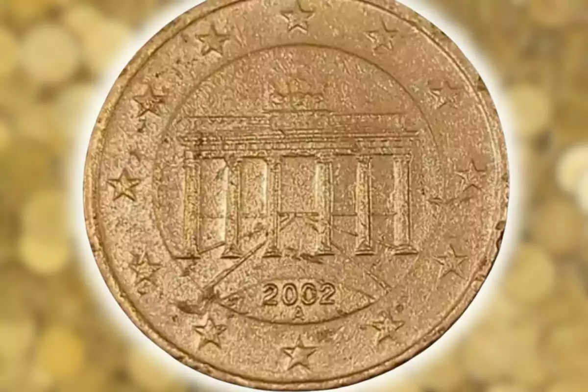Primer pla d'una moneda de 10 cèntims de l'Alemanya del 2002 Primer pla d'una moneda de 10 cèntims de l'Alemanya del 2002