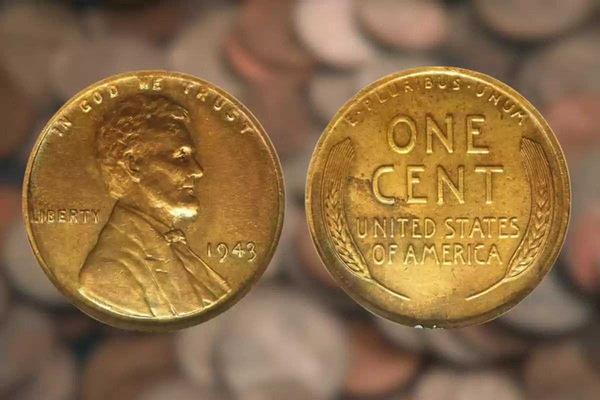 1943 penny with the profile of a man on one side and the text 1943 penny with the profile of a man on one side and the text