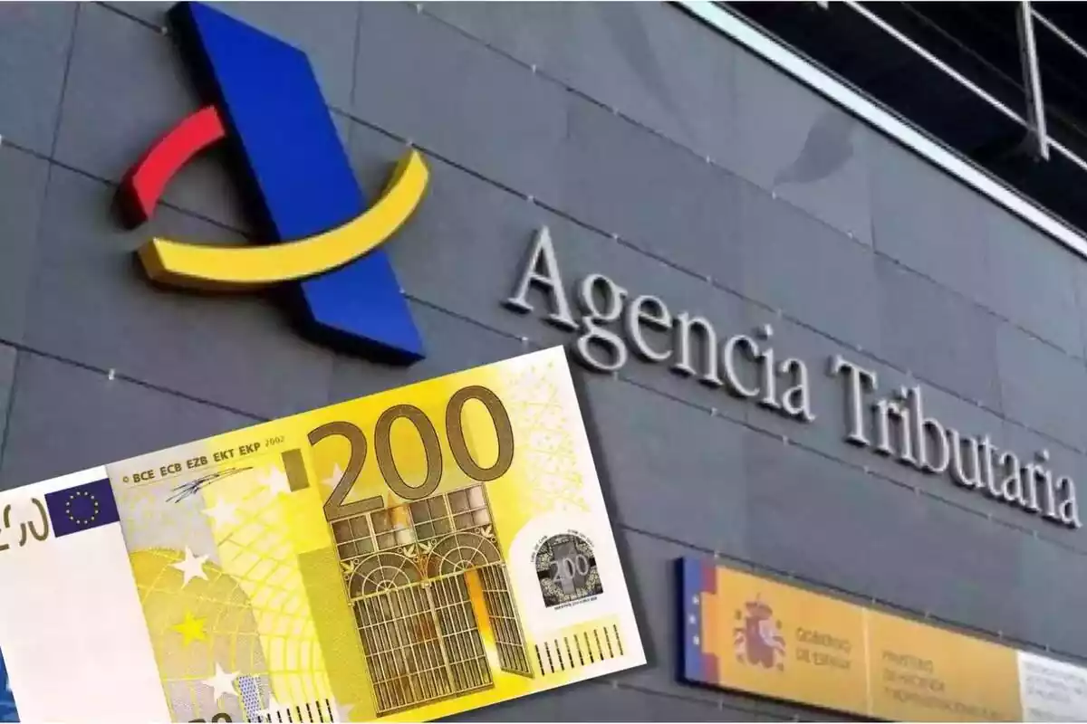 Muntatge de l'Agència Tributària i un bitllet de 200 euros