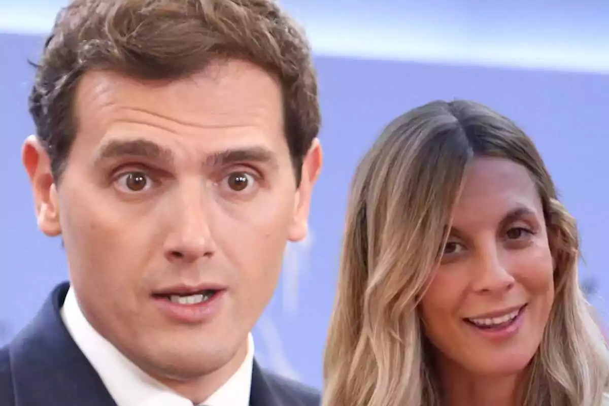 Muntatge de primer pla d'Albert Rivera sorprès i Carla Cotterli somrient