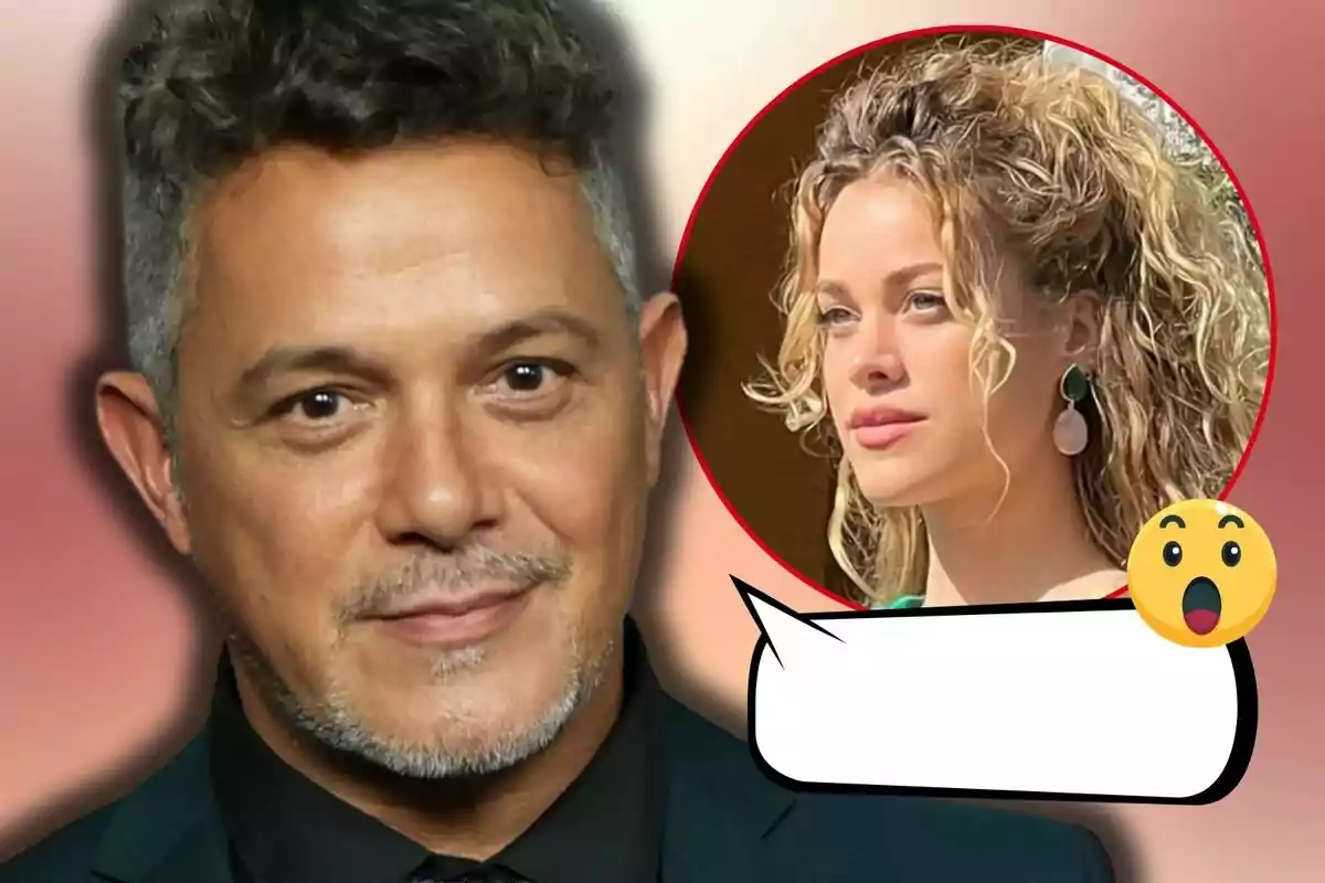 Alejandro Sanz mira a la càmera mentre Candela Márquez apareix en un cercle vermell al seu costat amb un emoji sorprès i un quadre de diàleg buit.