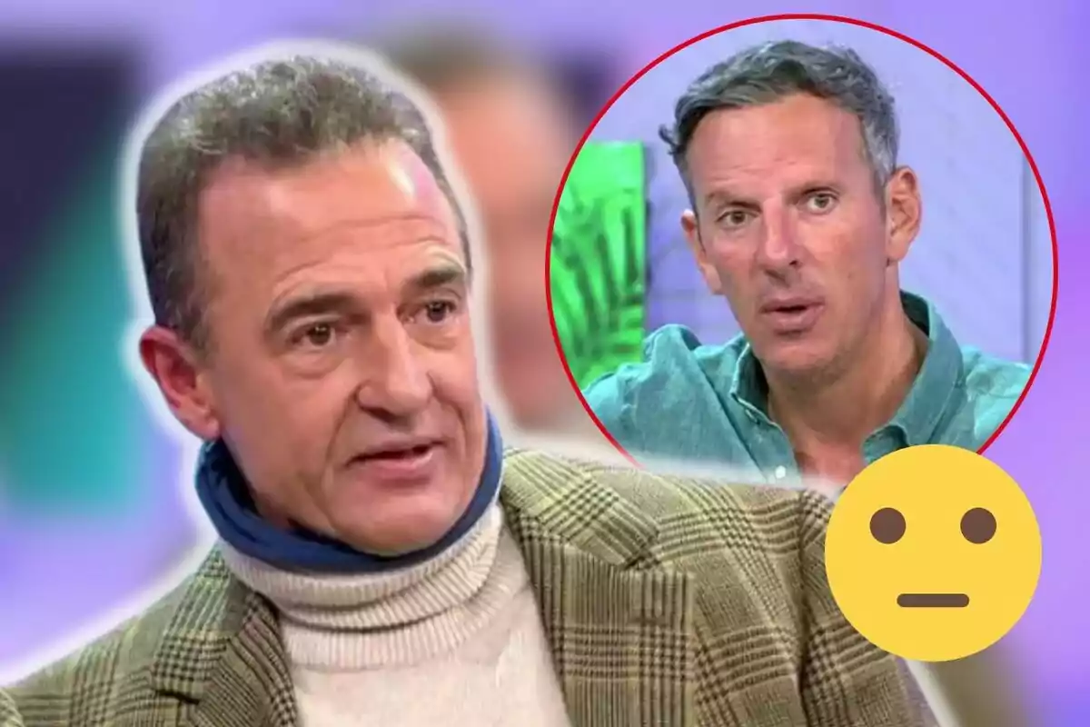 Alessandro Lequio i Joaquín Prat en un programa de televisió amb un emoji de cara neutral.