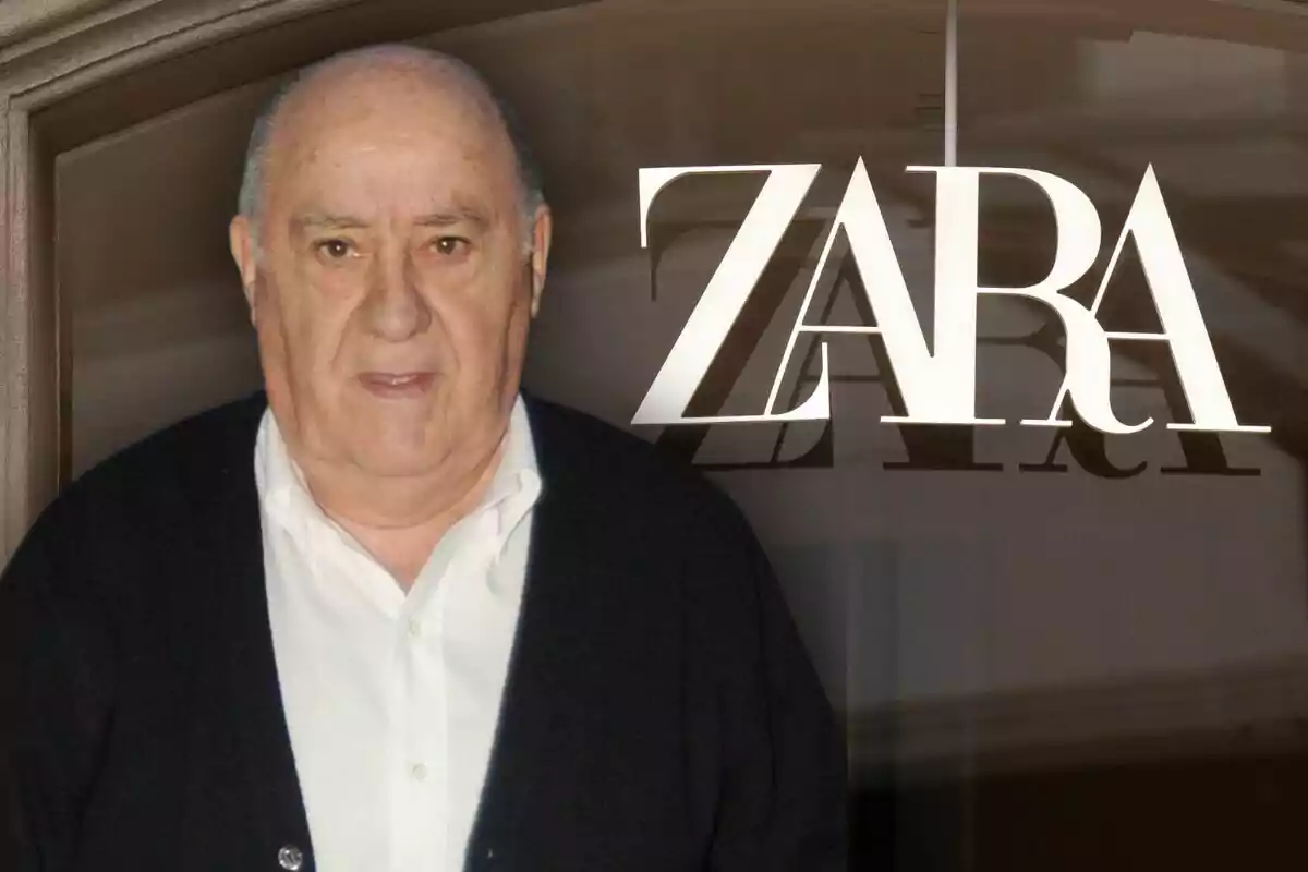 Un home gran amb camisa blanca i jersei fosc davant d'un rètol de Zara. Un home gran amb camisa blanca i jersei fosc davant d'un rètol de Zara.