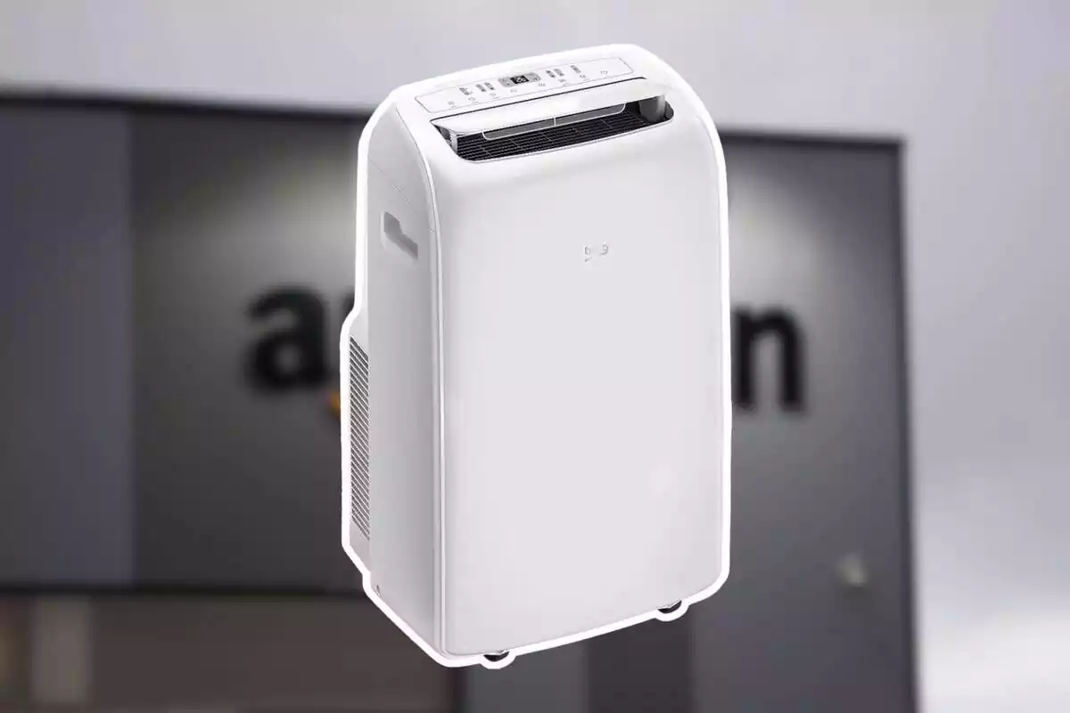 Muntatge d´un fons d´amazon i a sobre un aire condicionat de la marca BEKO