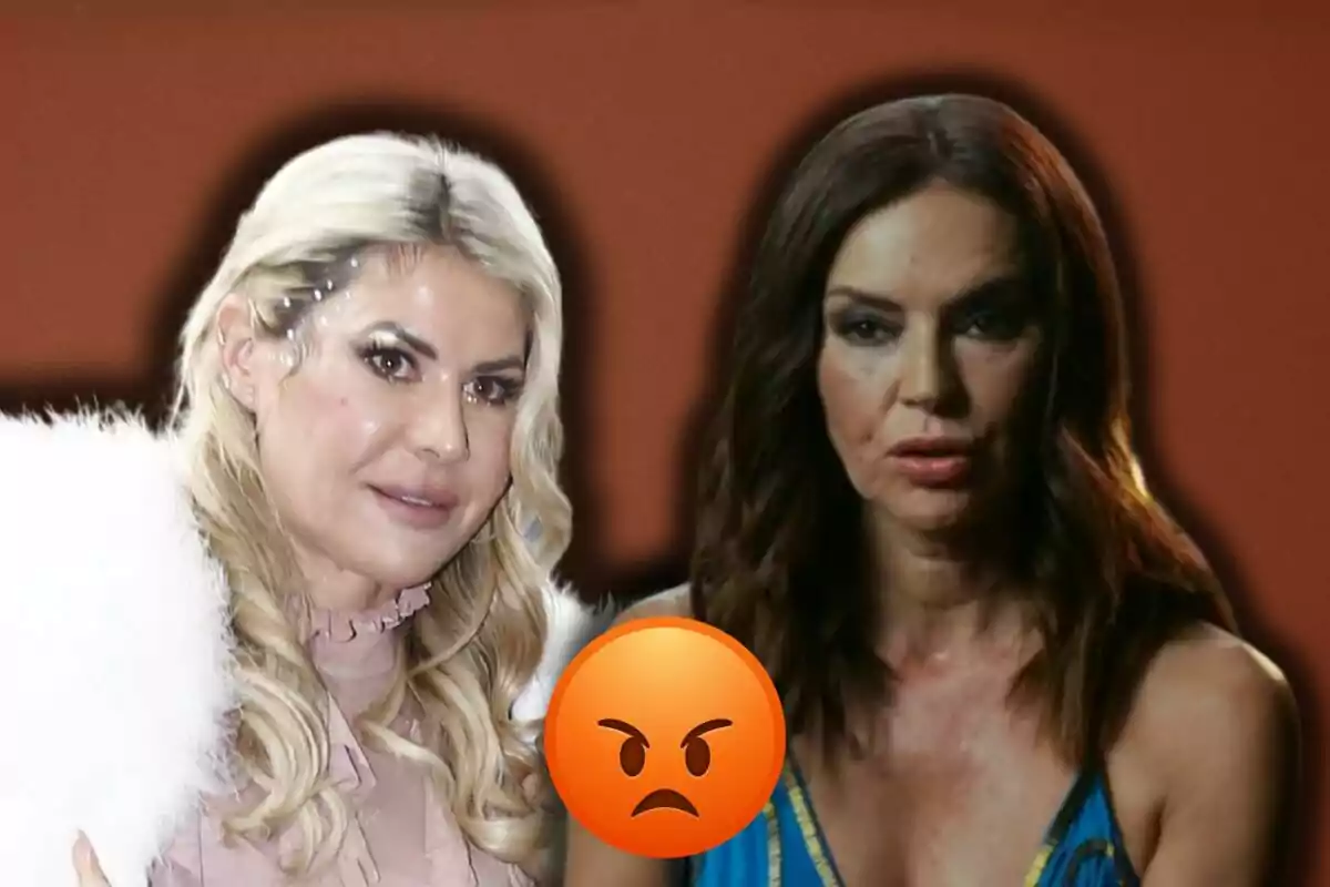 Ana Luque i Olga Moreno posen juntes davant d'un fons marró amb un emoji d'enfadament superposat al centre.