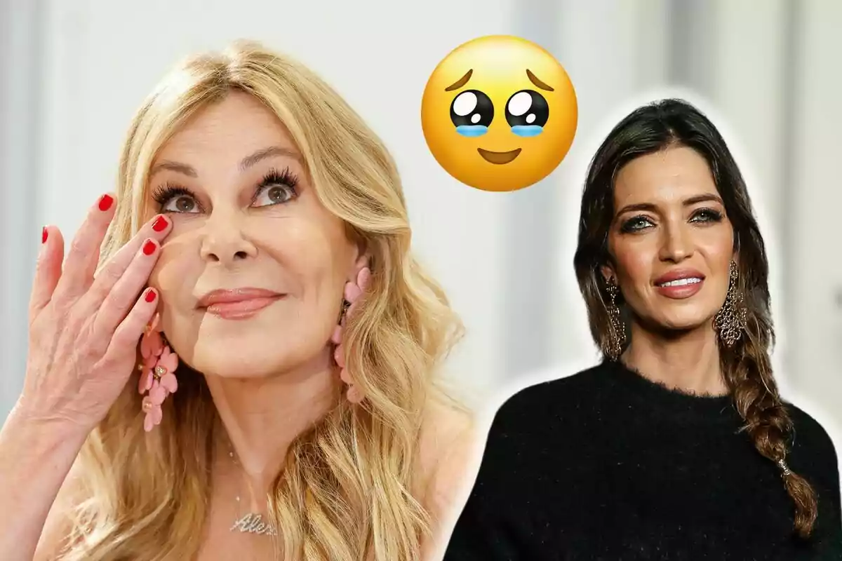 Ana Obregónn i Sara Carbonero posen juntes mentre una es toca la cara i hi ha un emoji amb ulls plorosos sobre elles.