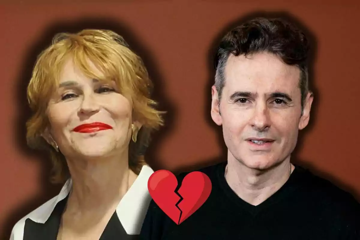Antonia San Juan i Luis Miguel Seguí posen juntes amb un cor trencat superposat al centre de la imatge.
