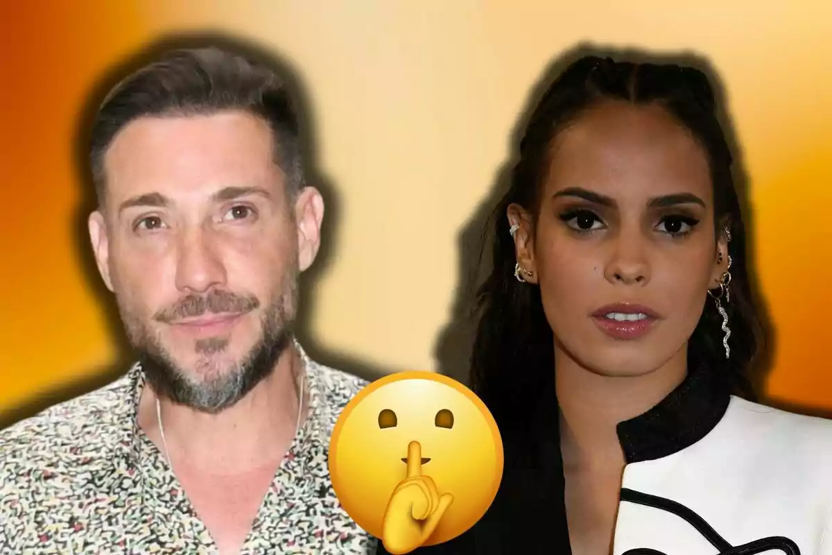 Antonio David Flores i Gloria Camila posen davant d'un fons degradat amb un emoji de silenci al centre.