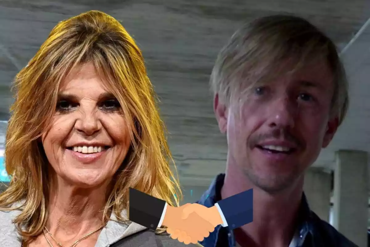 Montaje de Arantxa de Benito sonriendo, Guti con rostro neutro y unas manos juntas