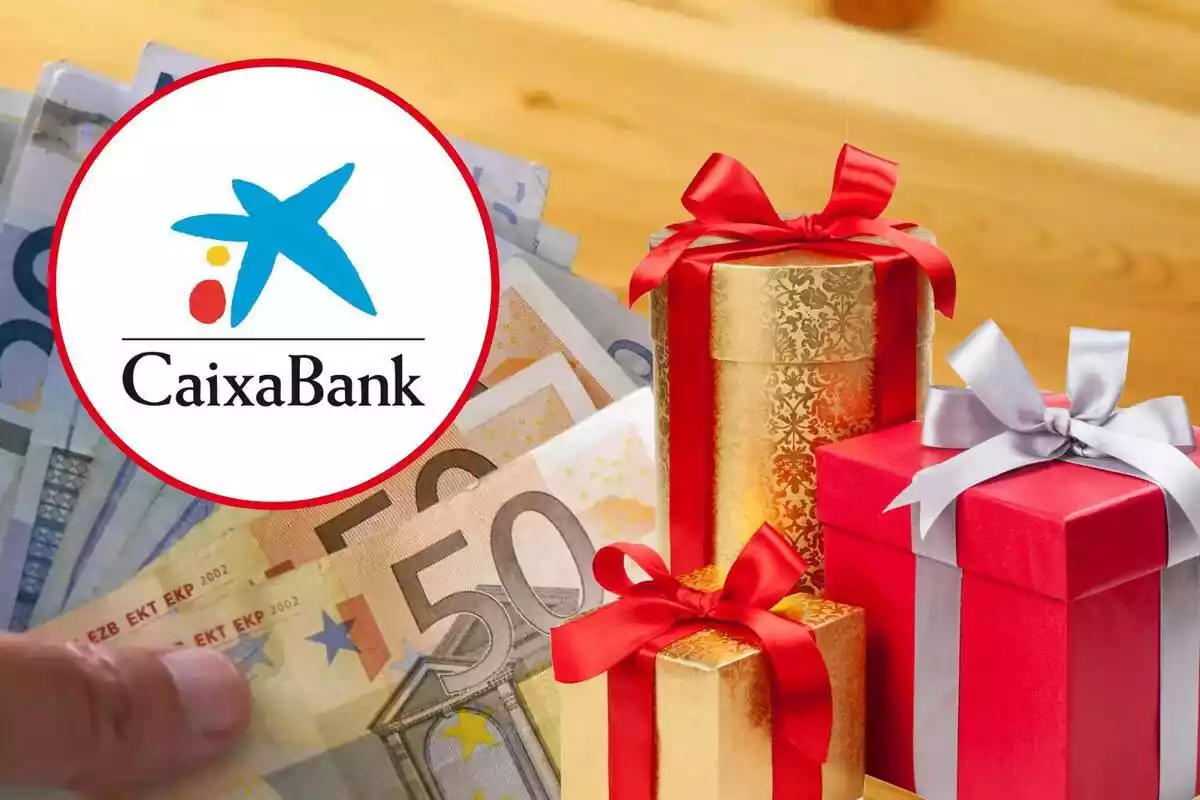 muntatge de CaixaBank, uns bitllets i tres regals