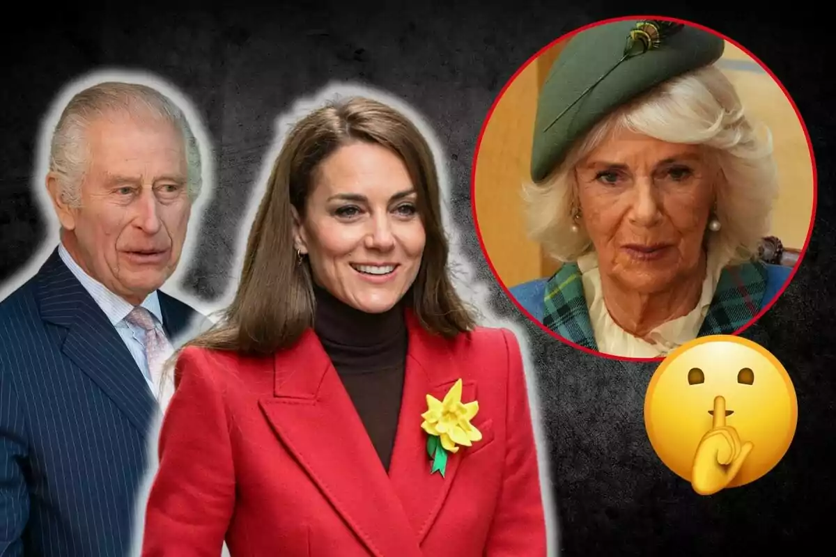 Tres persones posen en un muntatge fotogràfic amb un fons fosc, una d'elles està dins d'un cercle vermell i hi ha un emoji de silenci.