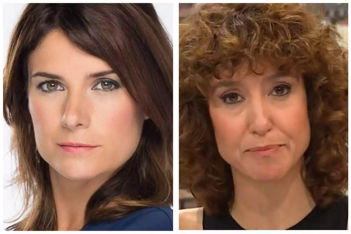 Muntatge amb les cares d'Ariadna Oltra a l'esquerra seriosa i mirant a càmera i Agnès Marquès a la dreta presentant el 'Planta Baixa' a TV3