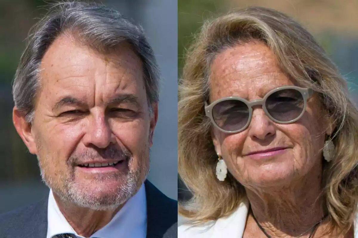 Muntatge amb les cares d'Artur Mas i la seva dona Helena Rakosnik mig somrient