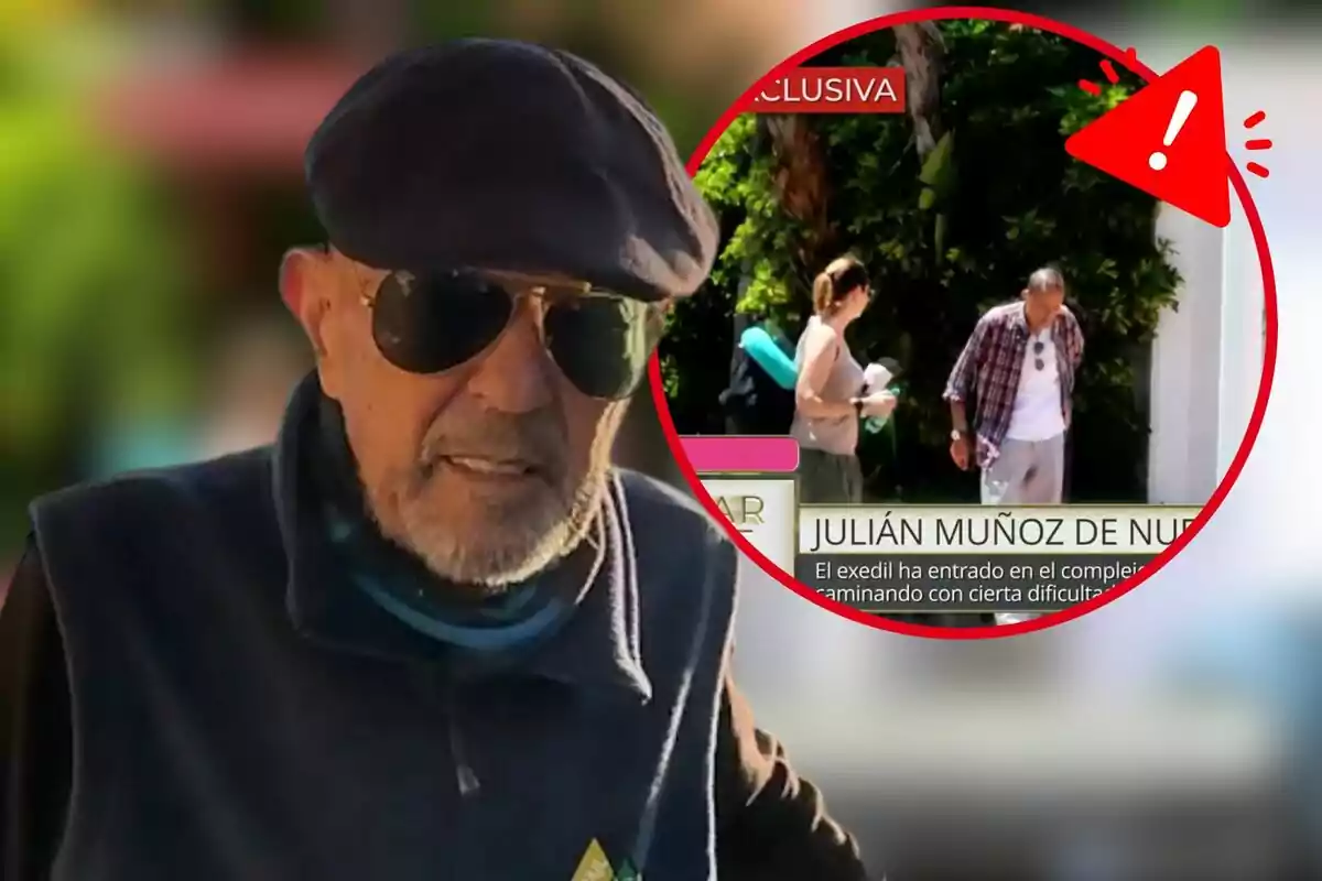 Muntatge amb Julián Muñoz amb una imatge seva entrant a l'hospital