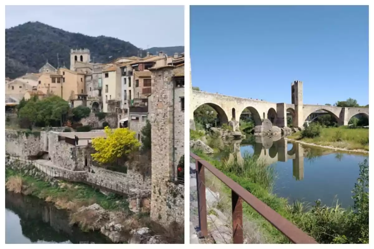 Montaje de dos fotos de Besalú, un pequeño pueblo de Gerona Montaje de dos fotos de Besalú, un pequeño pueblo de Gerona
