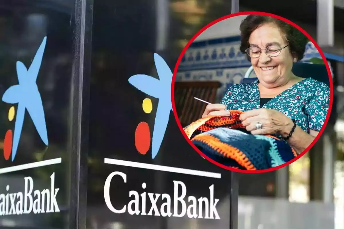 Muntatge de fotos de CaixaBank i una persona gran