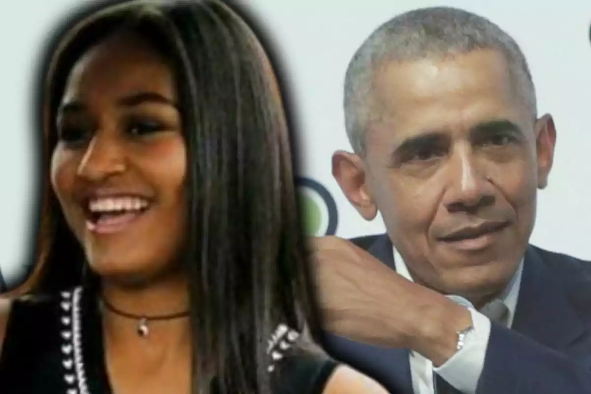 Montaje de fotos de primer plano de Barack Obama y su hija, Sasha Obama.
