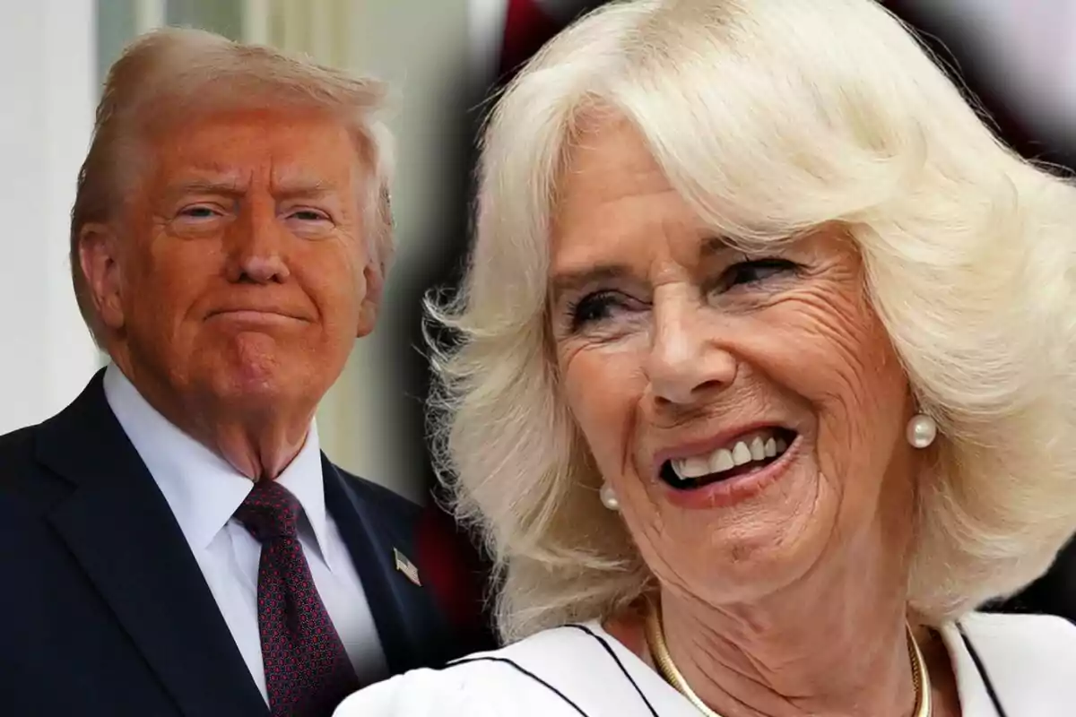 Close-up photo montage of Donald Trump and Camila Parker.